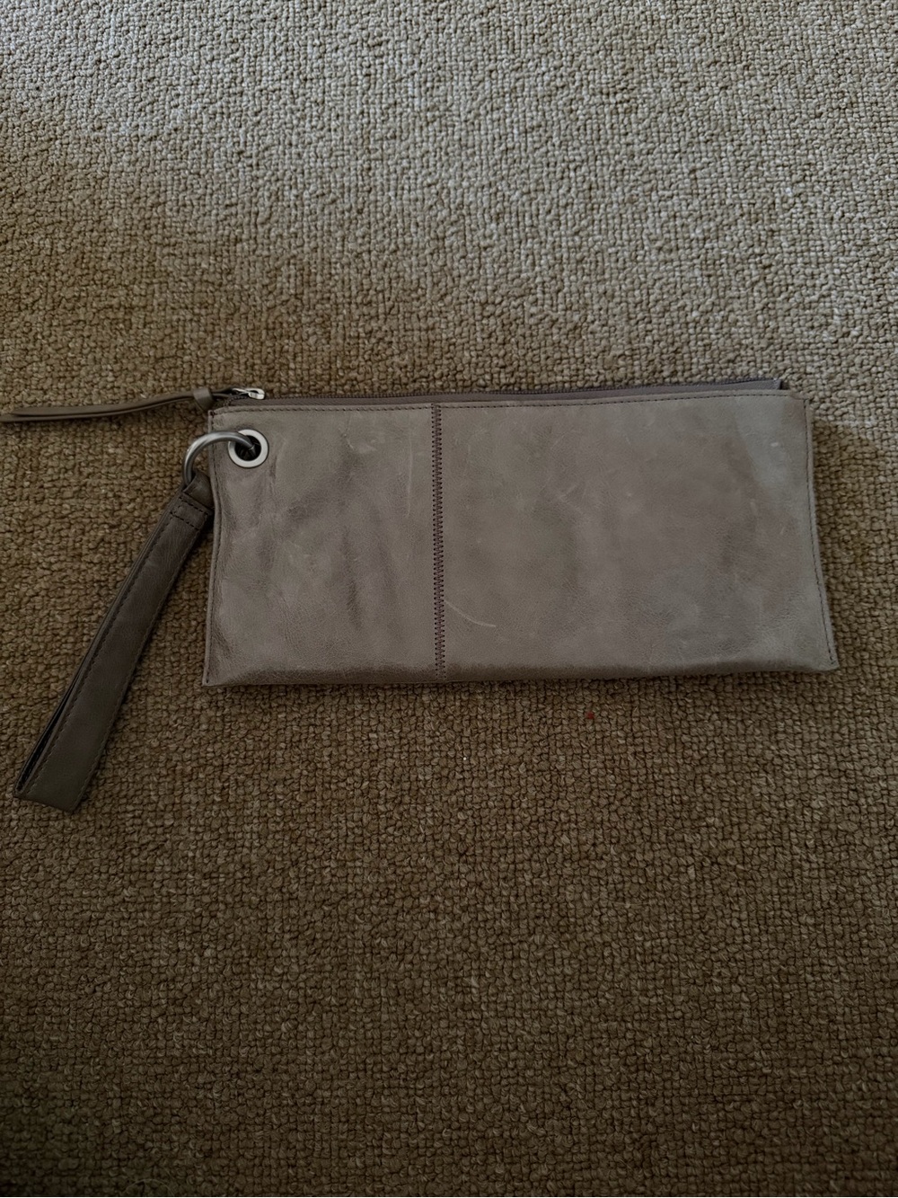 HOBO Classic Gray Leather Wristlet Clutch